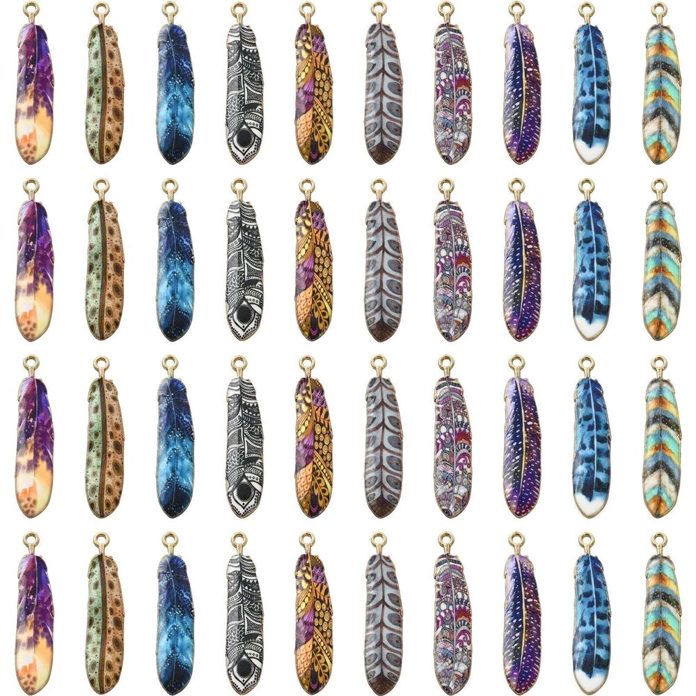 6097 40pcs 10 Colors Metal Feather Charms Angel Wing Dangle Charms Printed